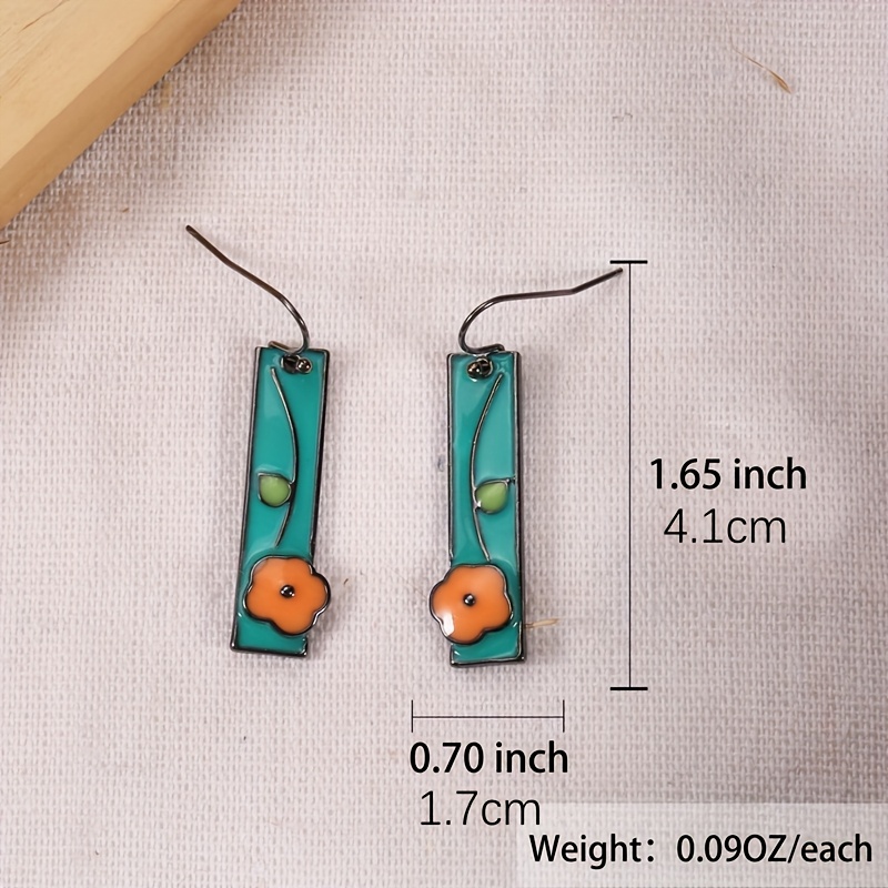Floral Enamel Earrings Sky & Orange Dangle